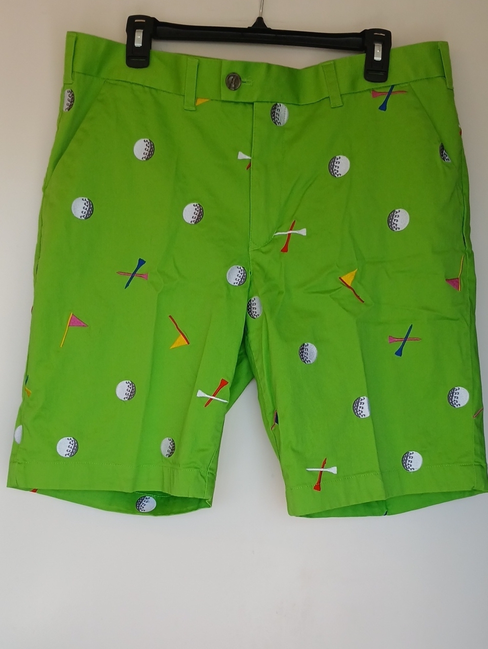 Loudmouth Men's Golf Shorts Lime Green Embroidered Cotton Spandex Size 36